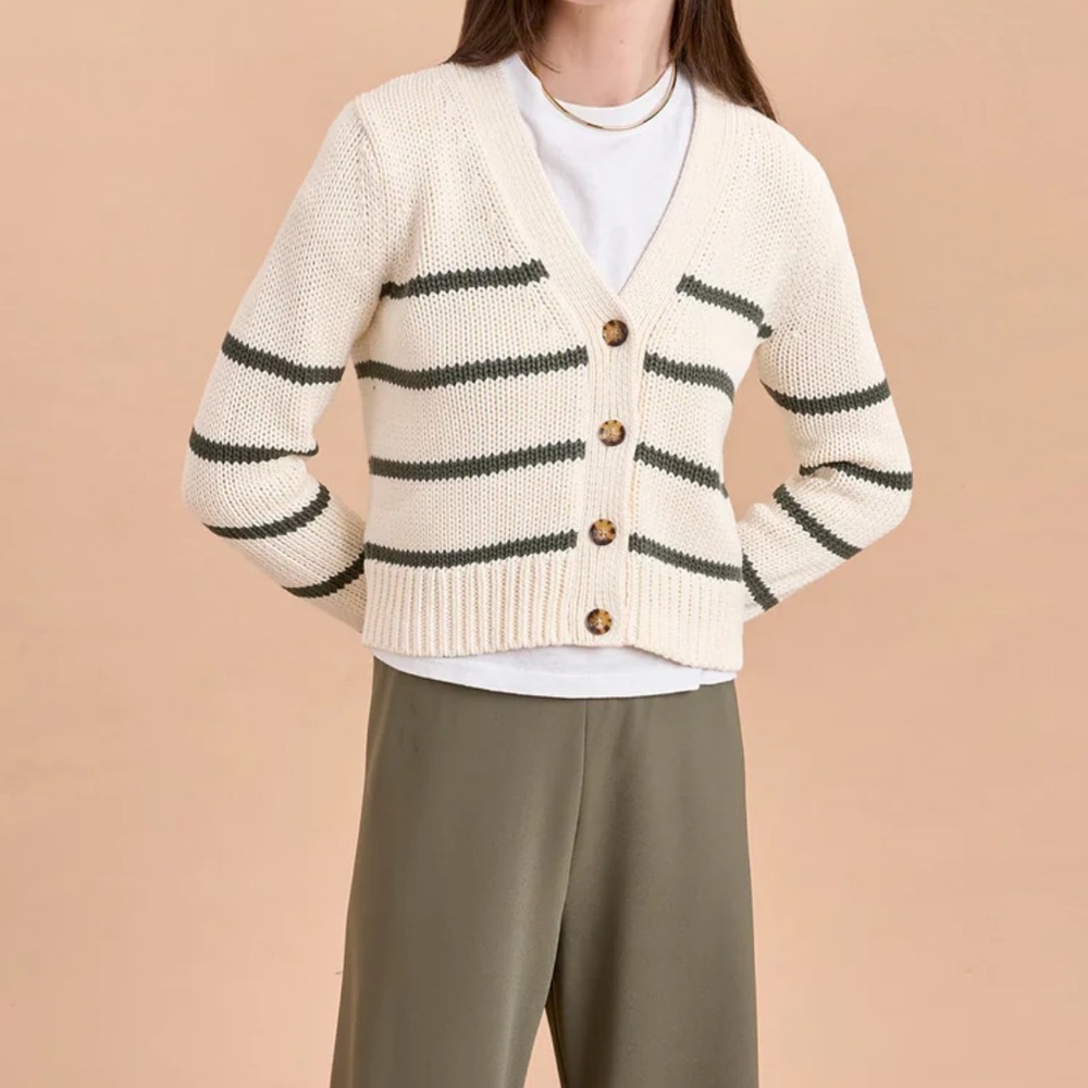 La Ligne Mini Marina Cardigan in Cream/Olive NWT